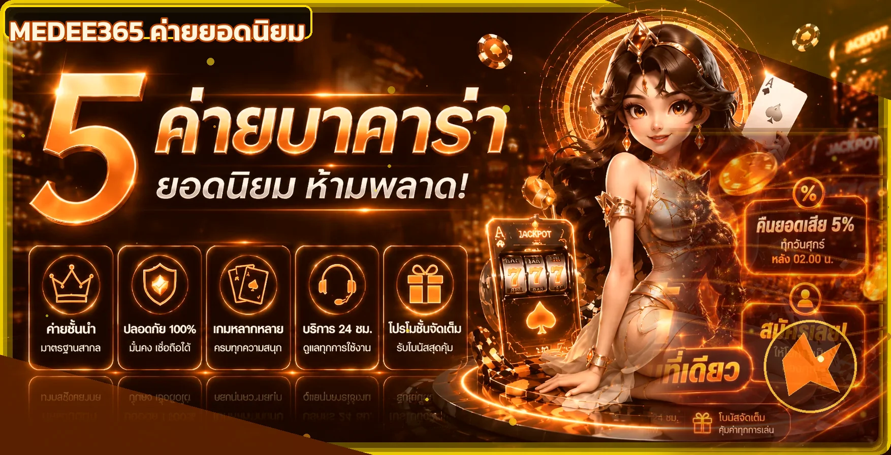 ภาพค่ายเกมยอดนิยมบน MEDEE365 พร้อมงานตกแต่งโทนส้มทอง