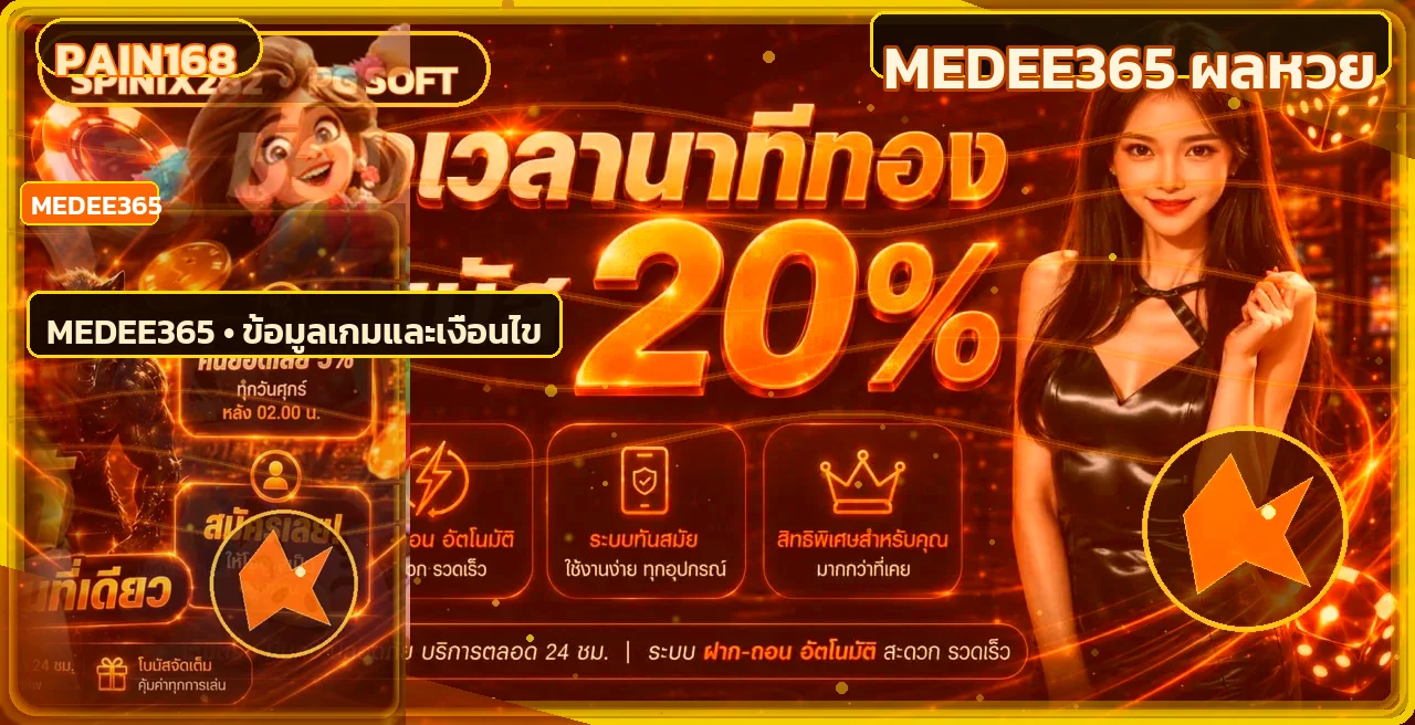 ภาพ MEDEE365 ผลหวยตกแต่งตัวละคร PG Soft โทนส้มทอง